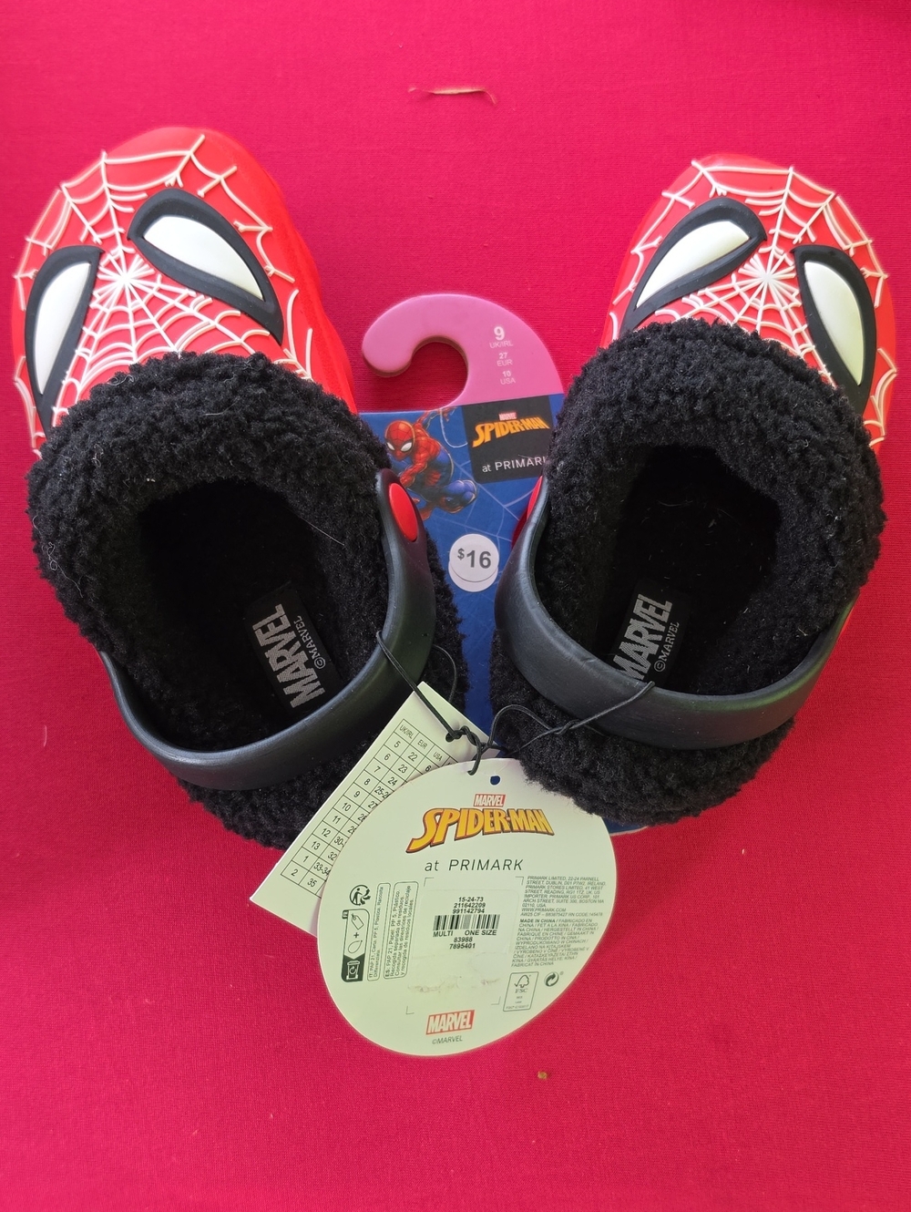 Marvel Spider-Man Red and Black Kids Fleece-Lined Clog Slippers